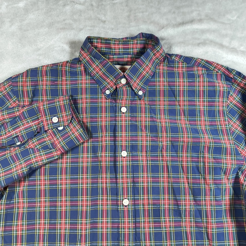 Brooks‎ Brothers Red Fleece Shirt Mens XL Blue Plaid Button Up Preppy Classic